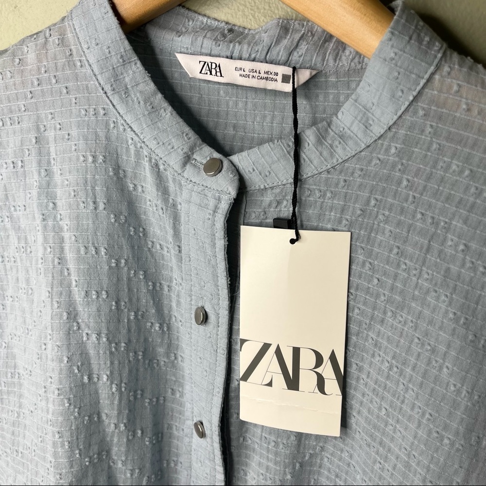 Zara Swiss Dot Blouse Long Sleeve Light Blue Size Large 8574 025 406 - Picture 4 of 10